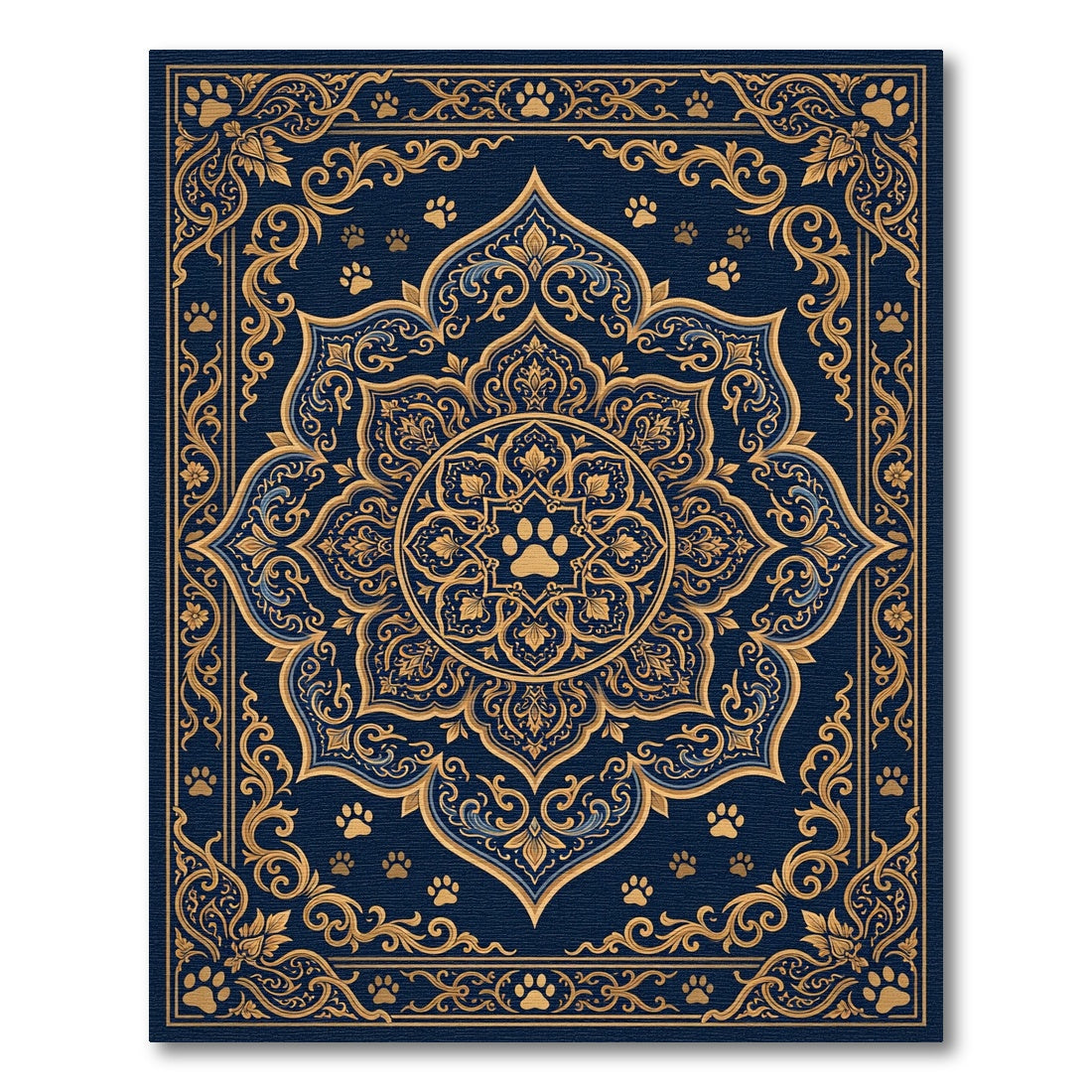 Navy Gold Embellished Paw Mandala Rug