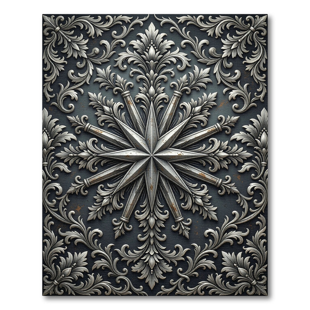 Ornate Silver Star Baroque Crest Rug
