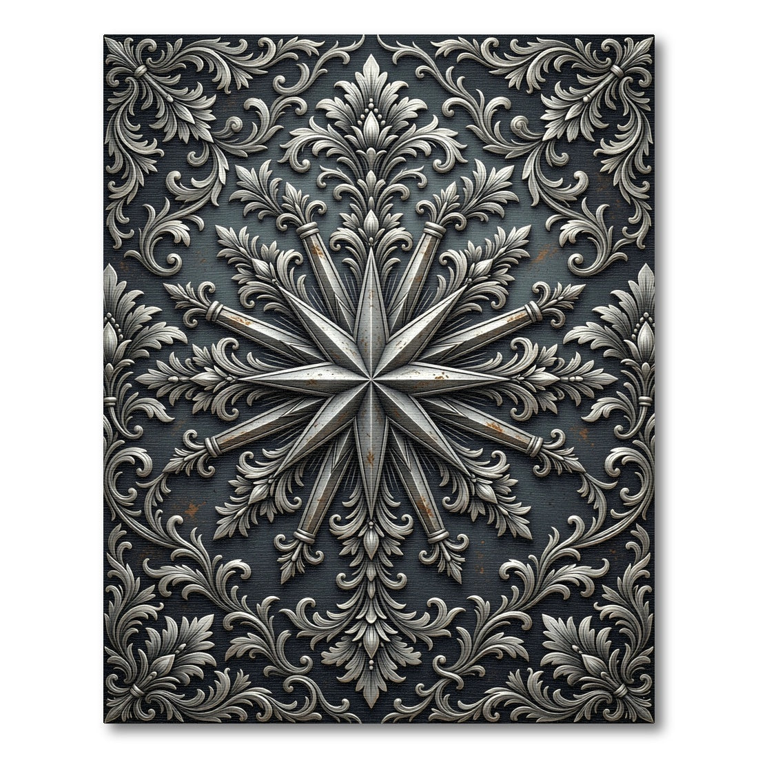 Ornate Silver Star Baroque Crest Rug