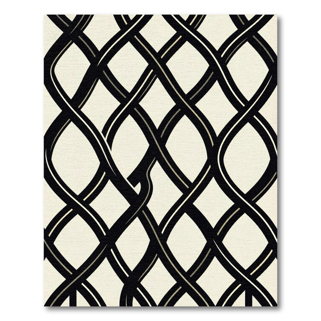 Minimalist Black and Cream Intertwined Lattice Rug