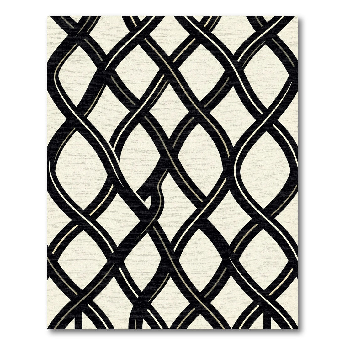 Minimalist Black and Cream Intertwined Lattice Rug