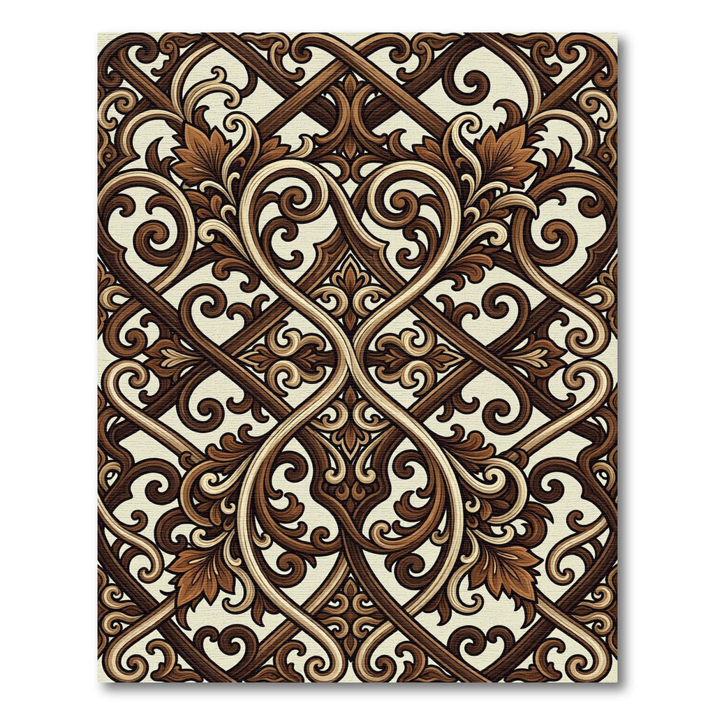 Rich Brown Wood Carving Swirls Rug