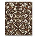 Rich Brown Wood Carving Swirls Rug