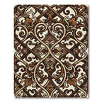Rich Brown Wood Carving Swirls Rug