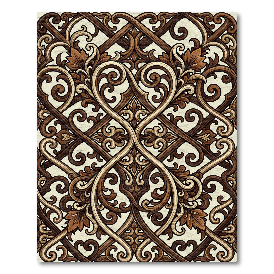 Rich Brown Wood Carving Swirls Rug