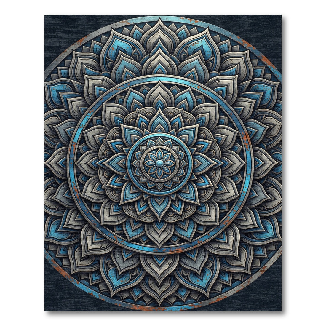 Distressed Blue Grey Sacred Lotus Mandala Rug