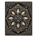 Ornate Gold and Black Floral Medallion Rug