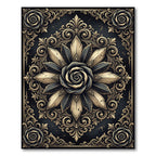 Ornate Gold and Black Floral Medallion Rug