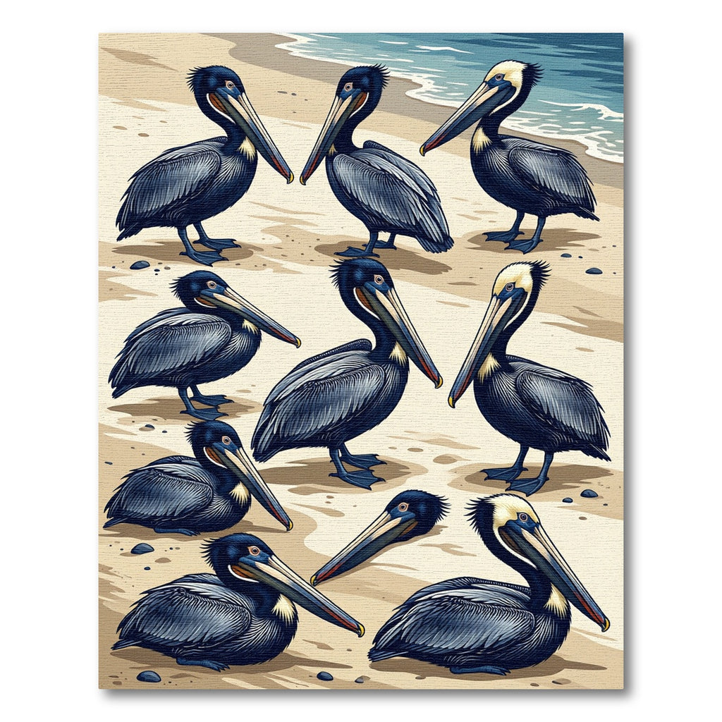 Coastal Navy Pelican Beach Illustration Rug