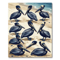 Coastal Navy Pelican Beach Illustration Rug