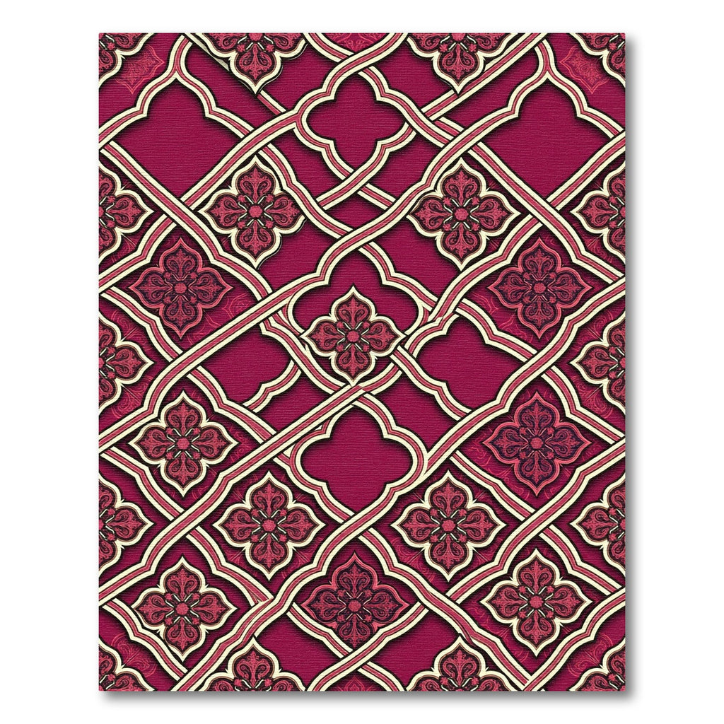 Ornate Crimson Lattice Floral Damask Rug