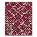 Ornate Crimson Lattice Floral Damask Rug