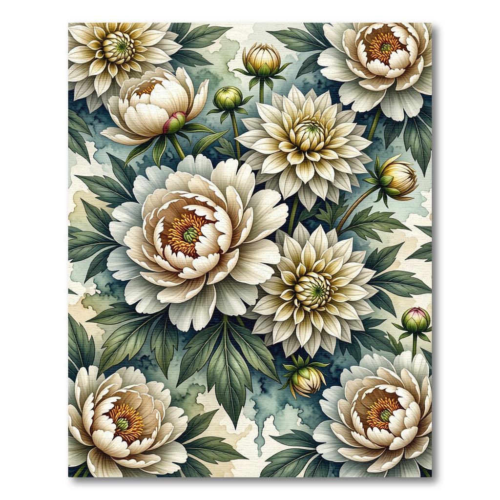 Elegant Cream Peony Watercolor Botanical Rug