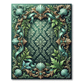Emerald Teal Shell Scroll Foliage Rug