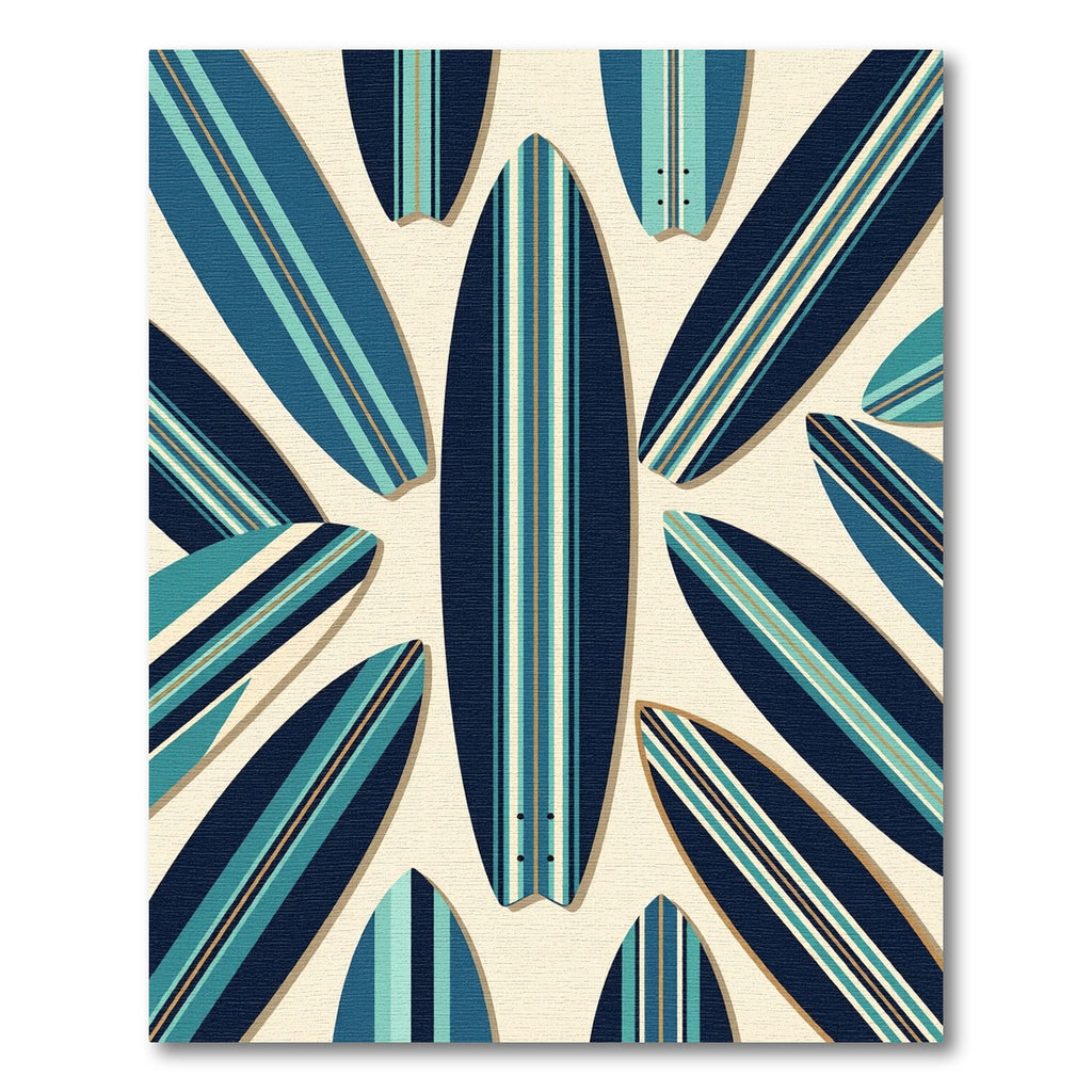Coastal Blue Striped Surfboard Composition Rug