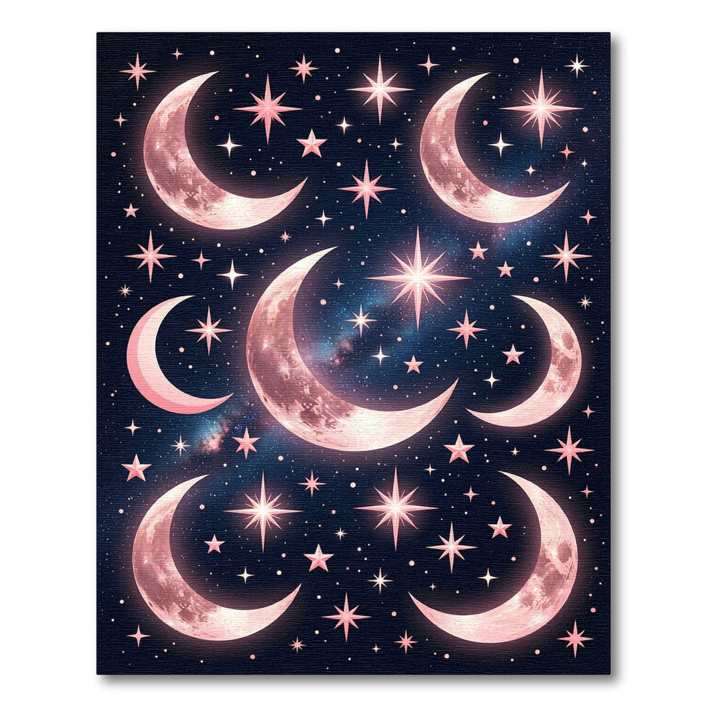 Pink Cosmic Crescent Moon Stars Rug
