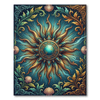 Gilded Celestial Globe Sun Teal Medallion Rug