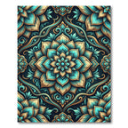 Teal Gold Intricate Medallion Floral Rug