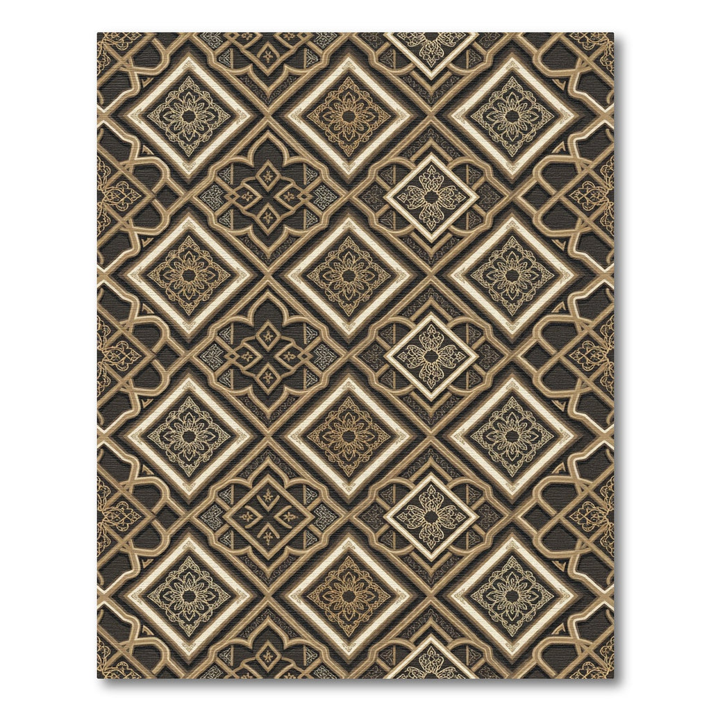 Elegant Gold Geometric Brocade Tile Rug