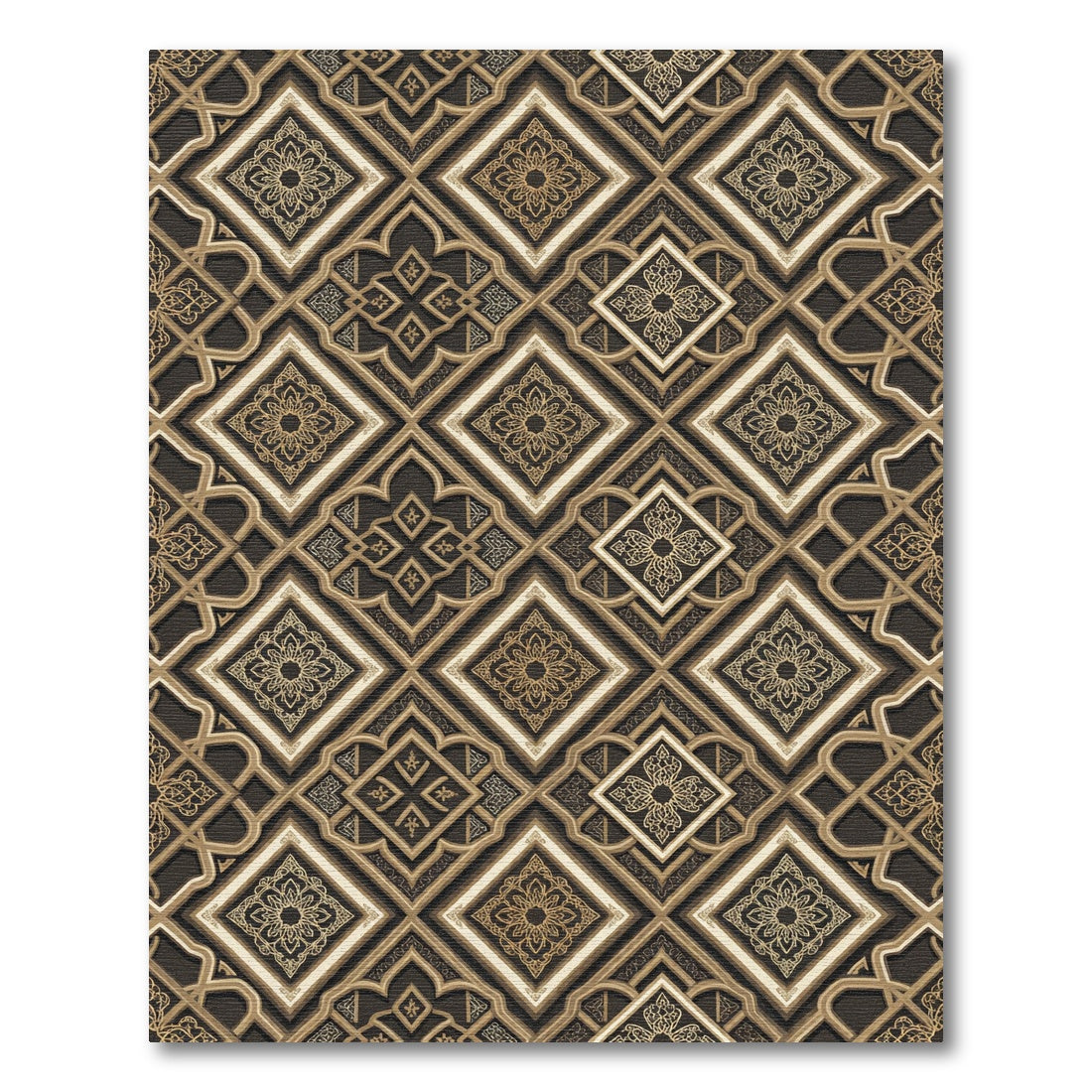 Elegant Gold Geometric Brocade Tile Rug
