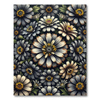 Monochromatic Floral Arrangement Black Canvas Rug