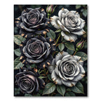 Black and White Rose Blossom Garden Rug