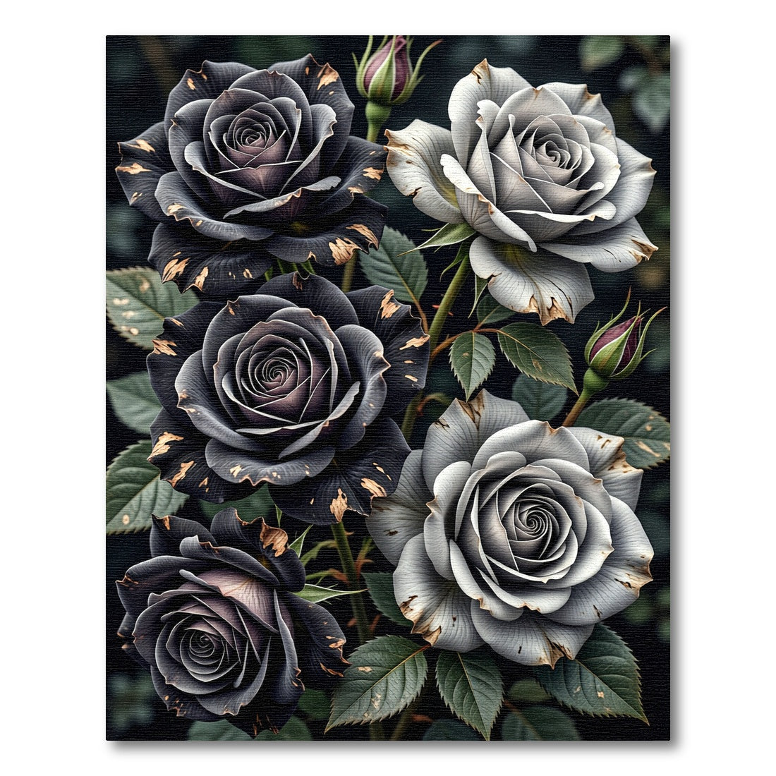 Black and White Rose Blossom Garden Rug