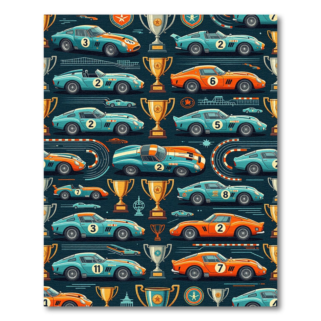 Vintage Racing Car Trophy Grid Rug