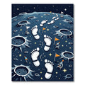 Whimsical Galactic Footprints and Lunar Landscape Rug