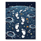 Whimsical Galactic Footprints and Lunar Landscape Rug