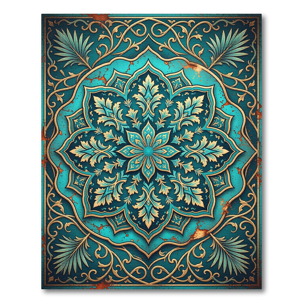 Teal Floral Medallion with Ornate Filigree Rug