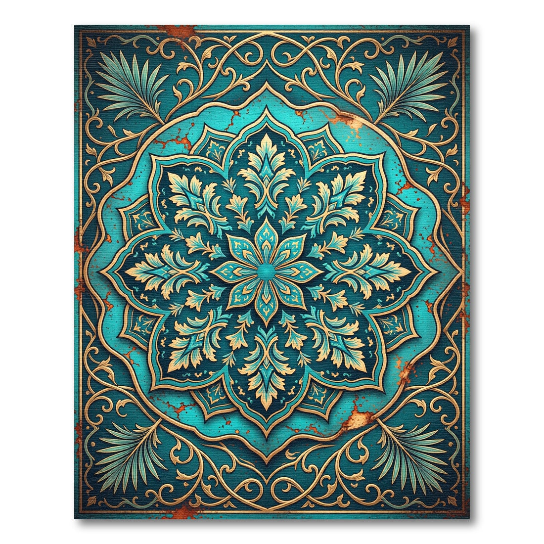 Teal Floral Medallion with Ornate Filigree Rug