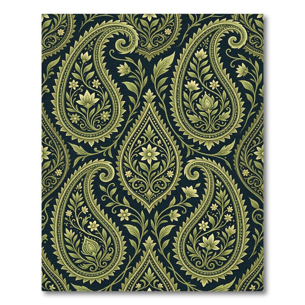 Emerald Green Paisley Floral Scroll Rug