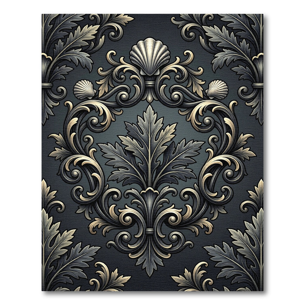 Ornate Dark Floral Shell Swirl Rug