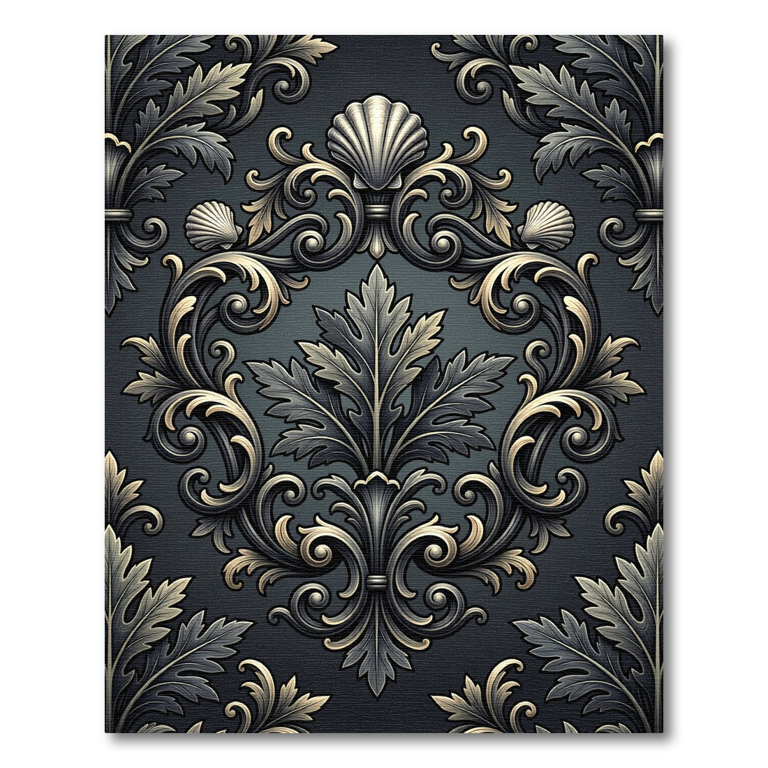 Ornate Dark Floral Shell Swirl Rug