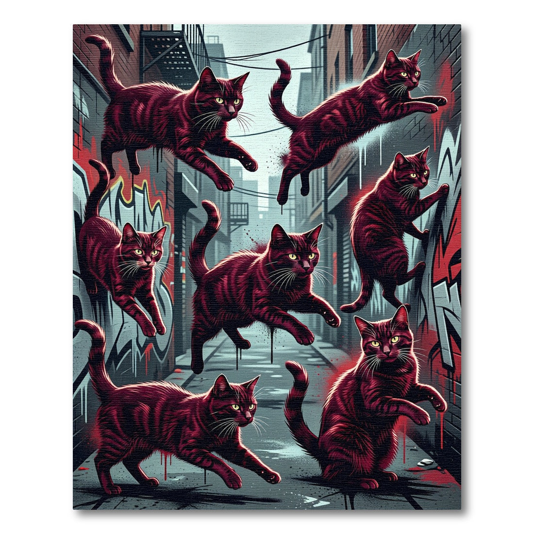 Graffiti Alley Crimson Cat Collage Rug