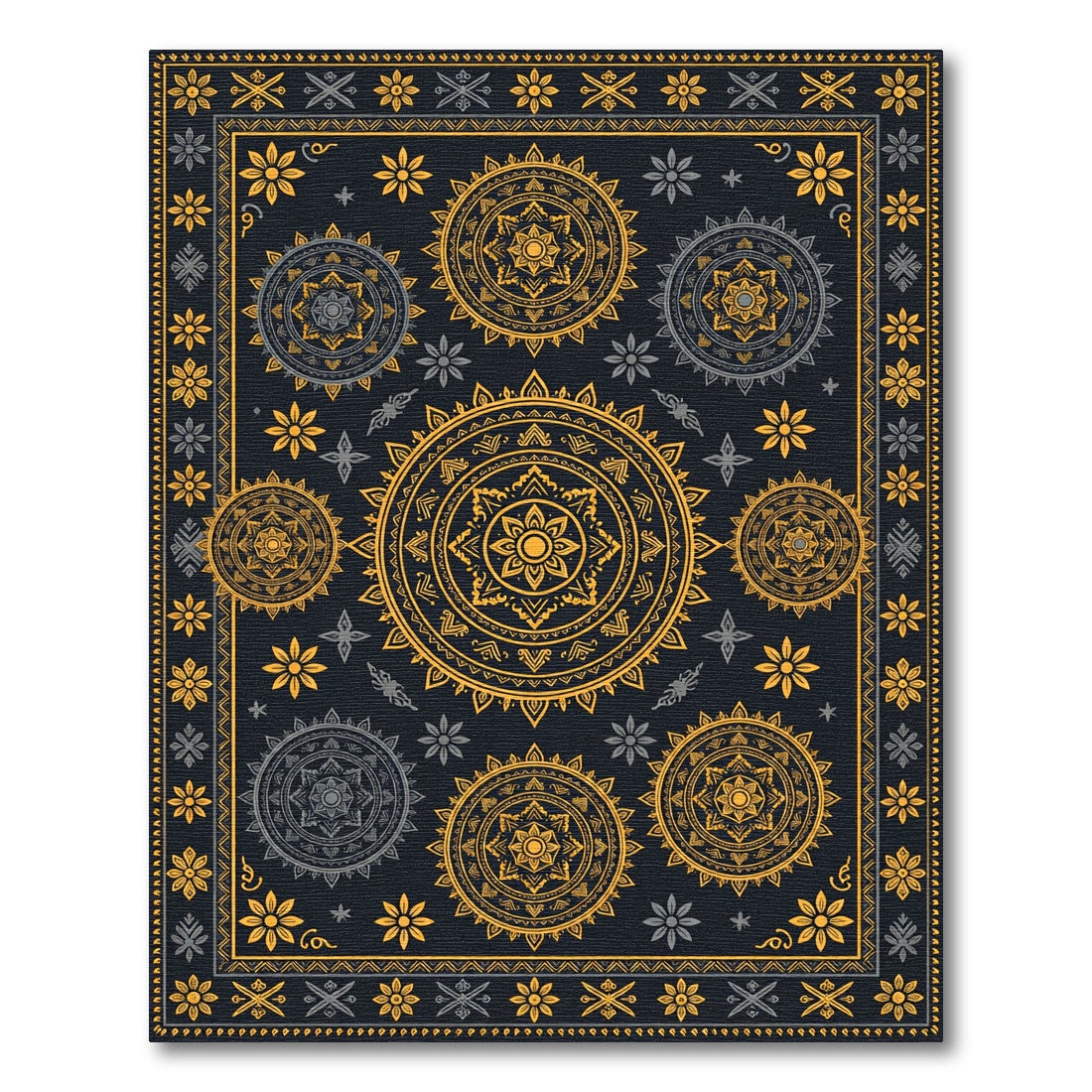 Gold and Charcoal Celestial Mandala Rug