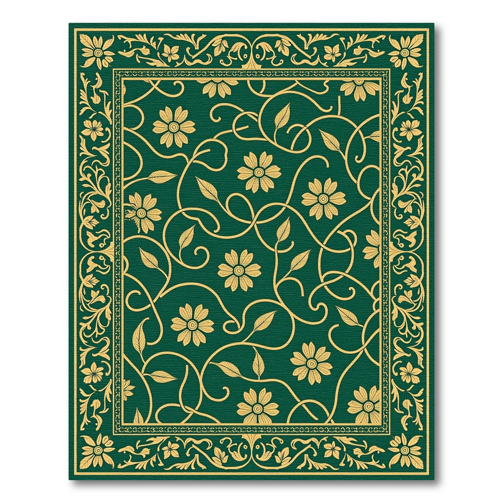 Emerald Floral Vine Border Rug