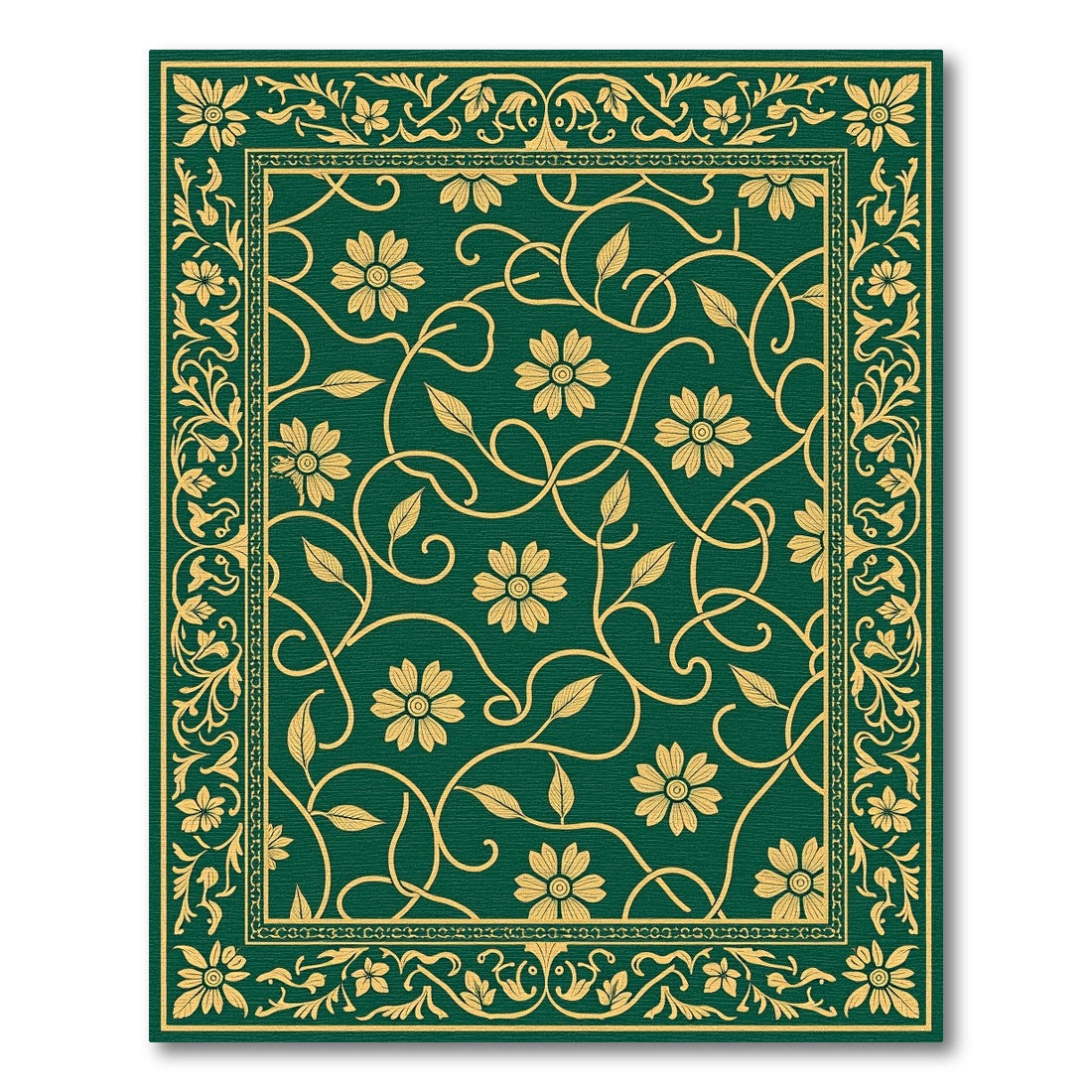 Emerald Floral Vine Border Rug