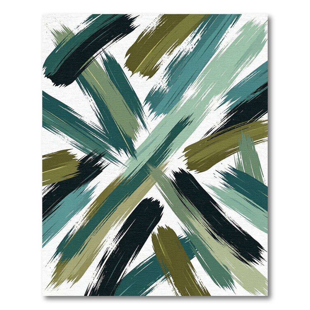 Modern Olive and Teal Abstract Brushstroke Rug