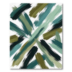 Modern Olive and Teal Abstract Brushstroke Rug