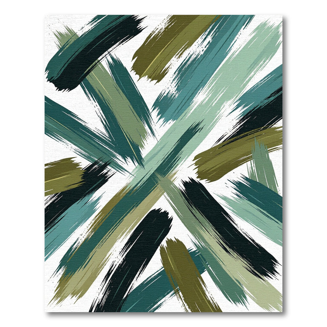Modern Olive and Teal Abstract Brushstroke Rug