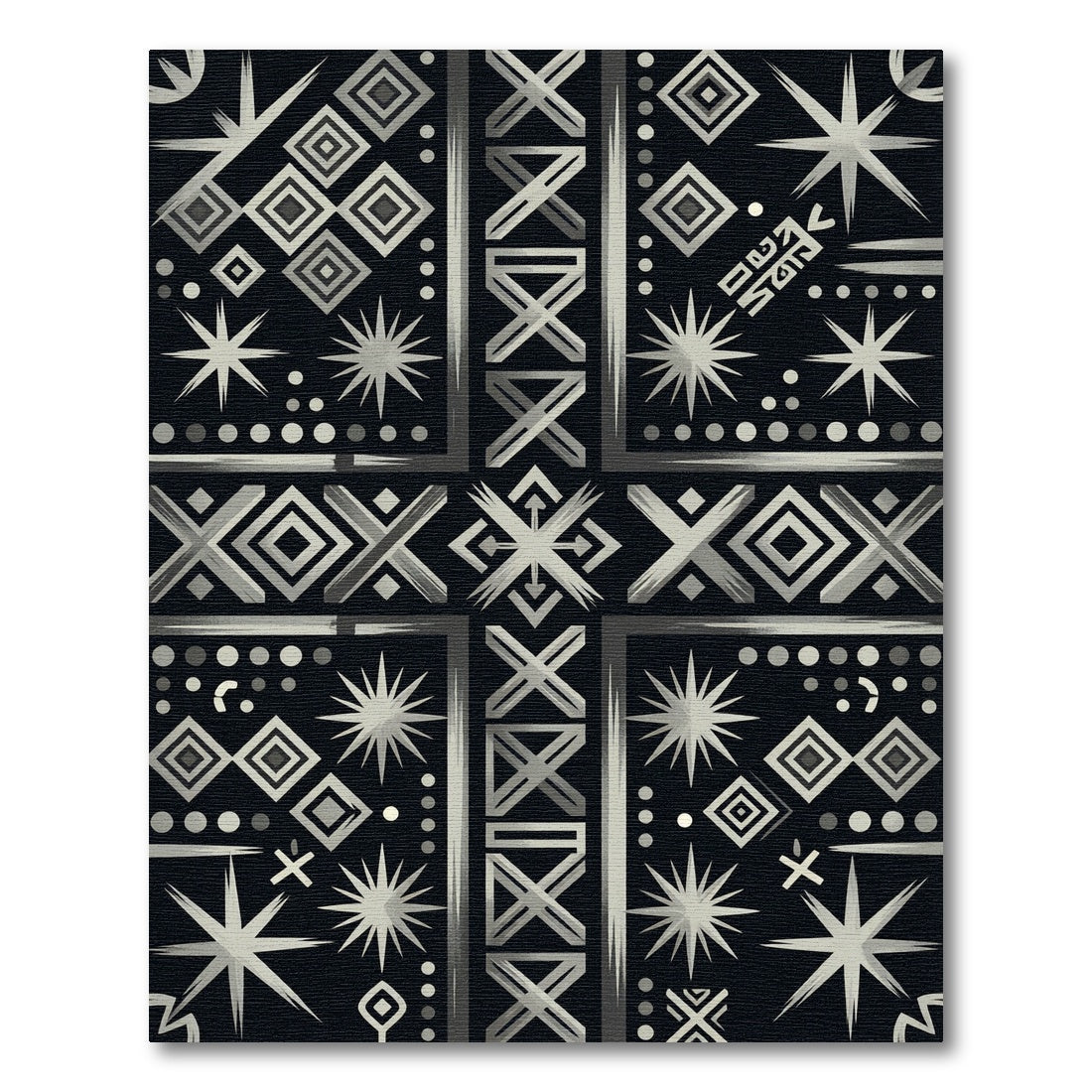 Silver Geometric Starburst Tribal Rug