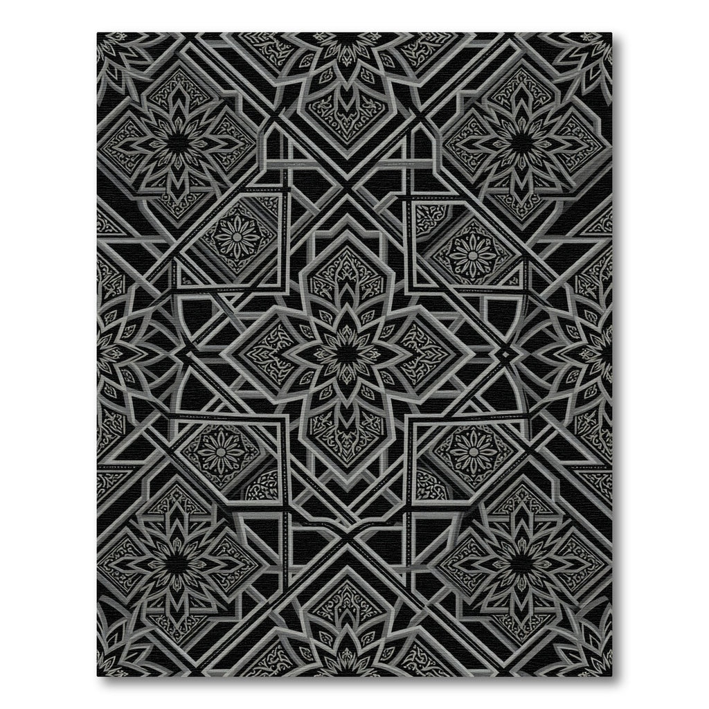 Intricate Black Silver Starburst Geometric Rug