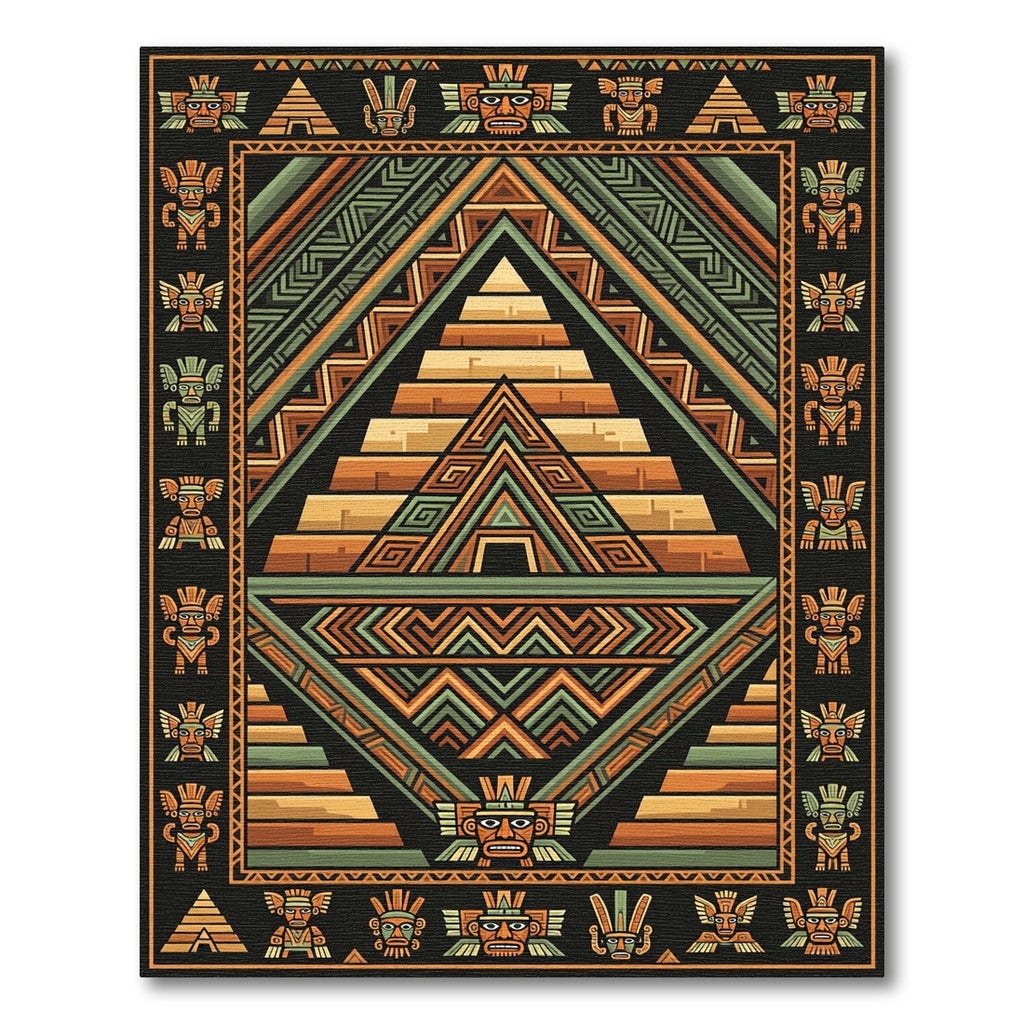 Ancient Aztec Pyramid Tribal Figures Rug