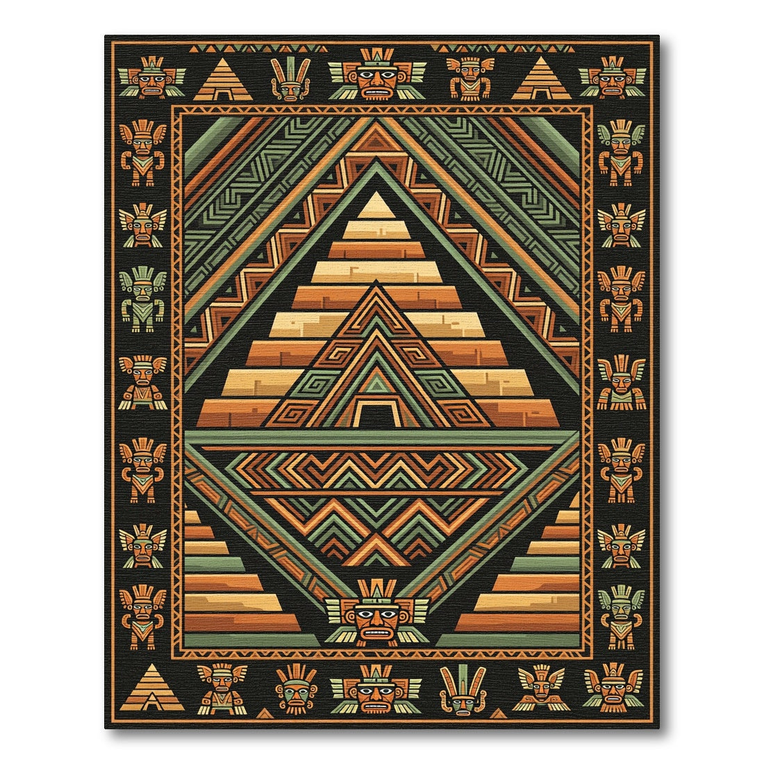 Ancient Aztec Pyramid Tribal Figures Rug