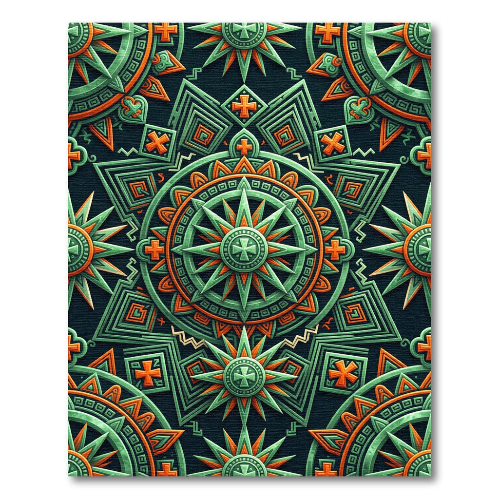 Aztec Emerald and Orange Compass Medallion Rug