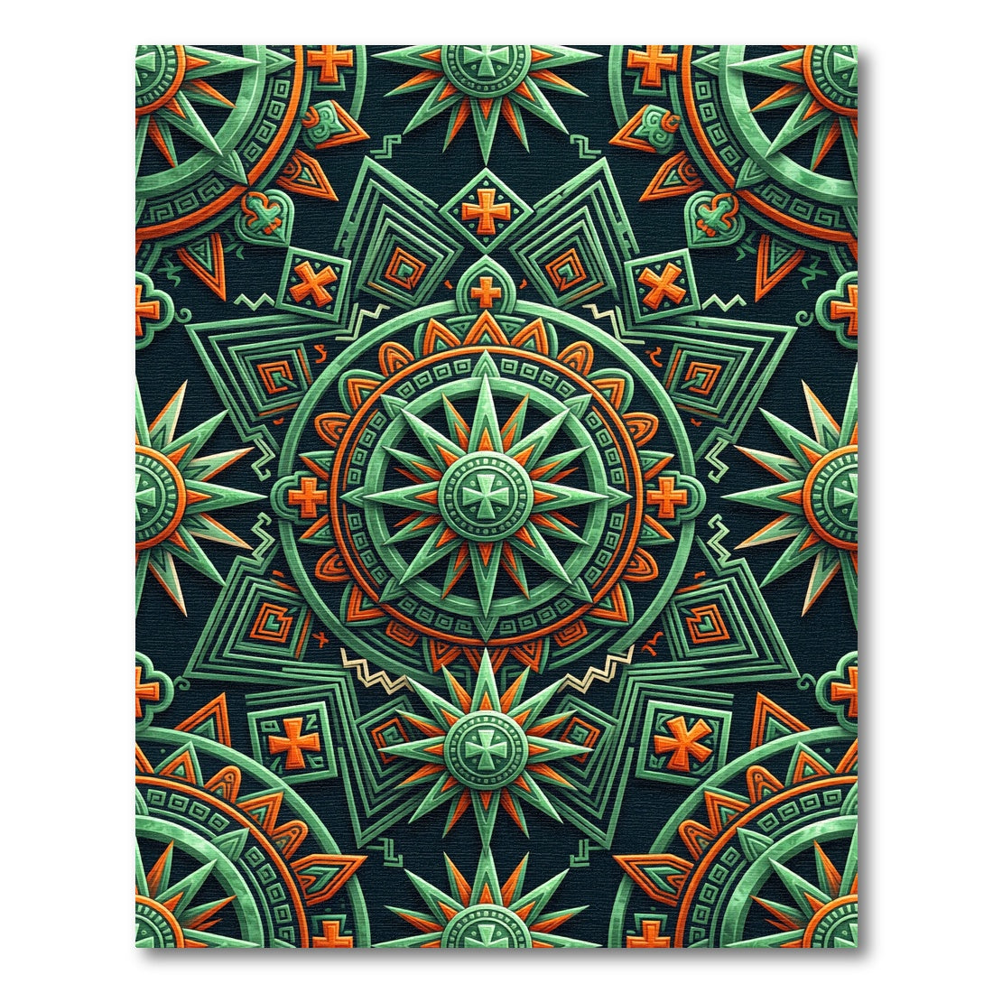 Aztec Emerald and Orange Compass Medallion Rug
