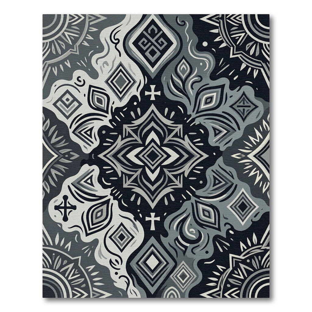 Monochromatic Tribal Geometric Mandala Rug
