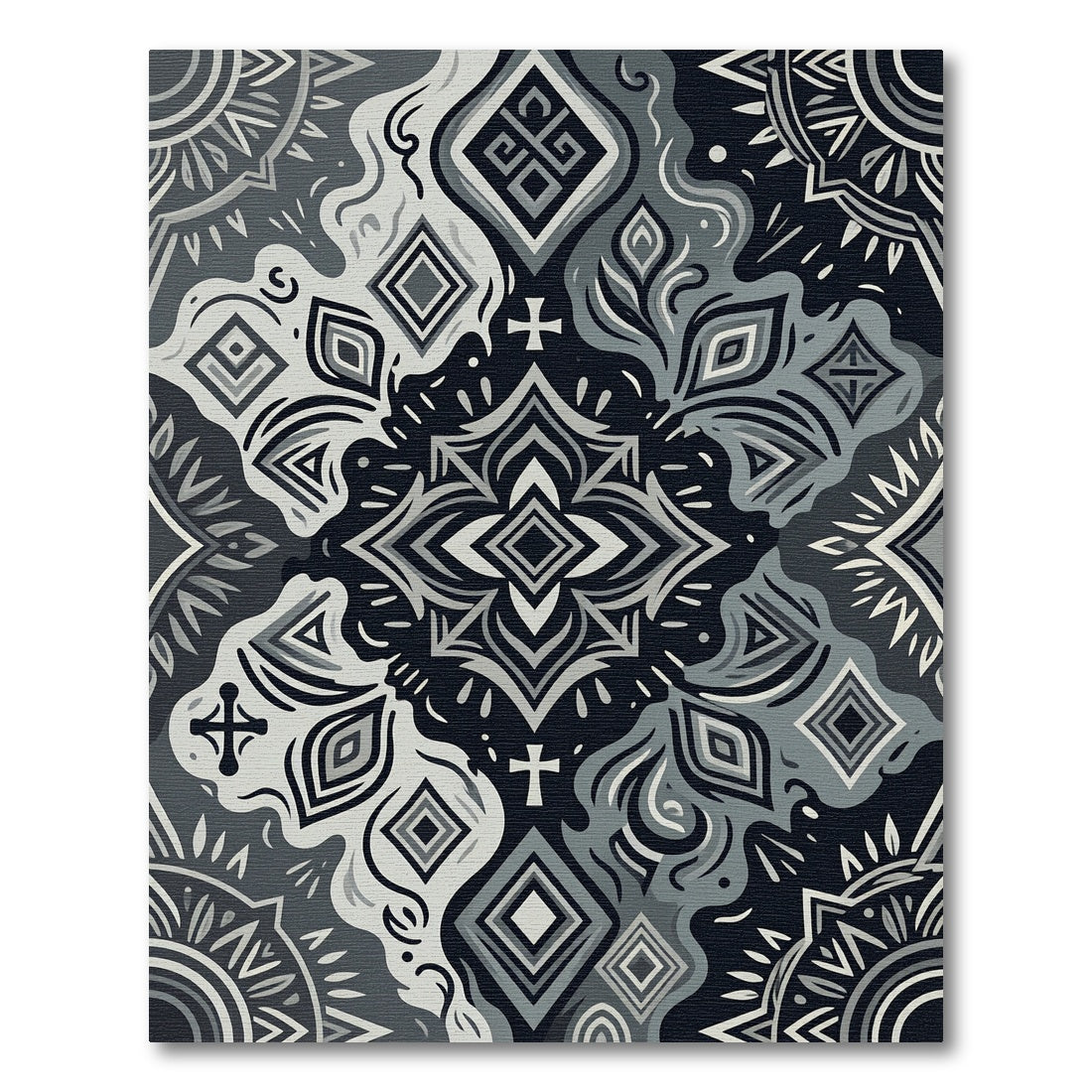 Monochromatic Tribal Geometric Mandala Rug